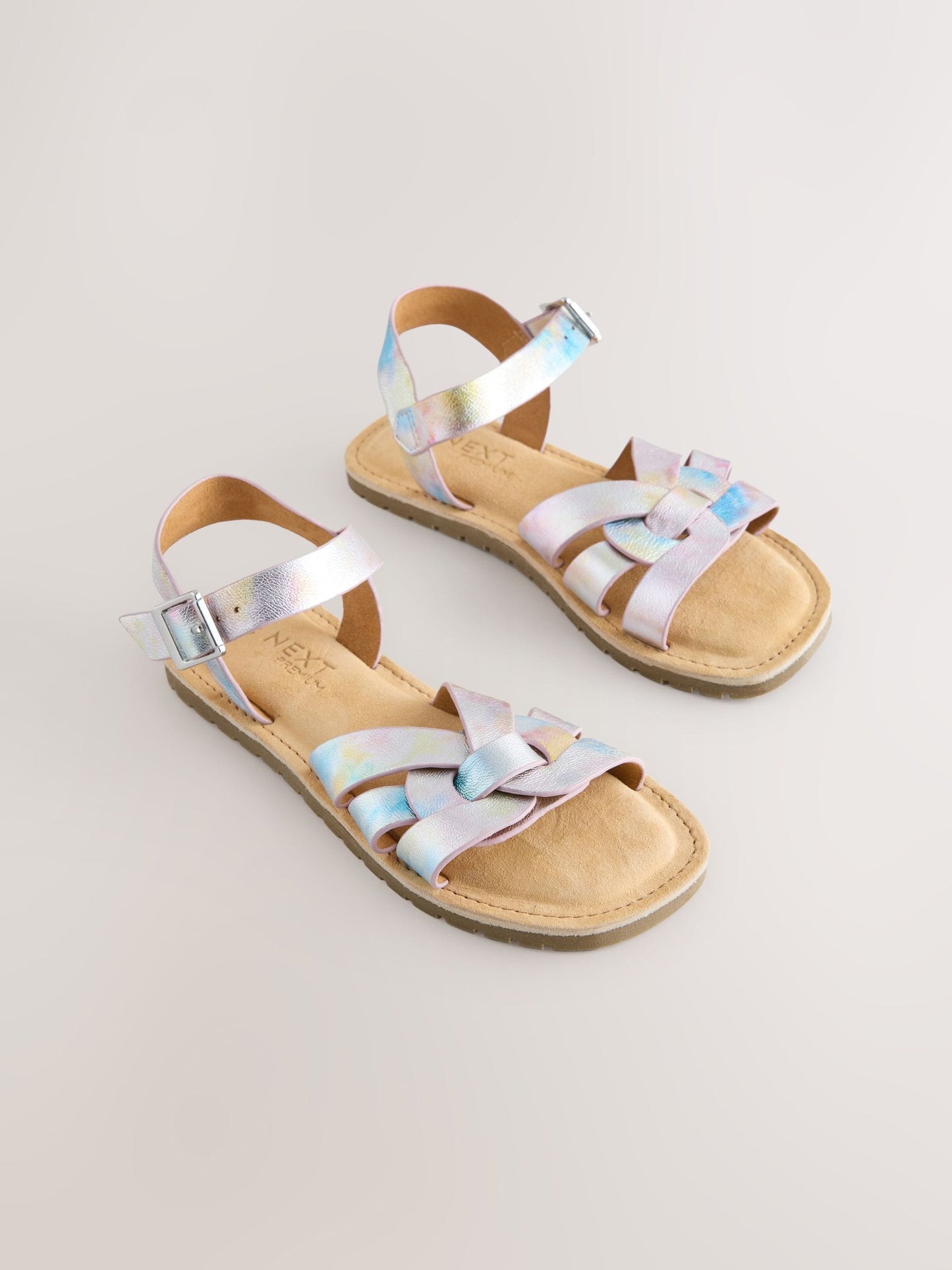 Pastel Metallic Wide Fit (G) Leather Woven Sandals image 1
