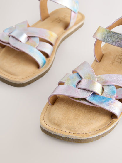 Pastel Metallic Wide Fit (G) Leather Woven Sandals image 3