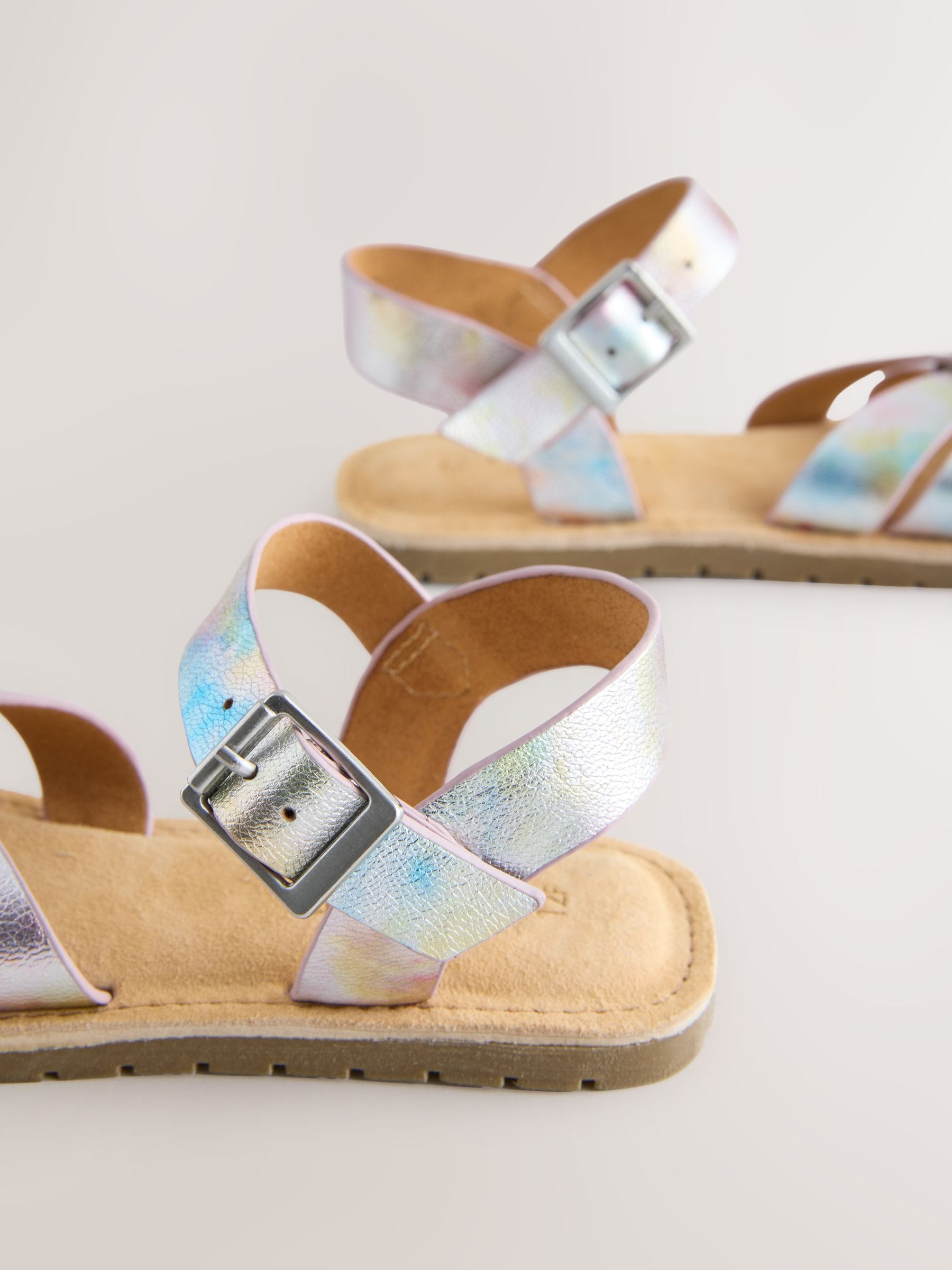 Pastel Metallic Wide Fit (G) Leather Woven Sandals image 4