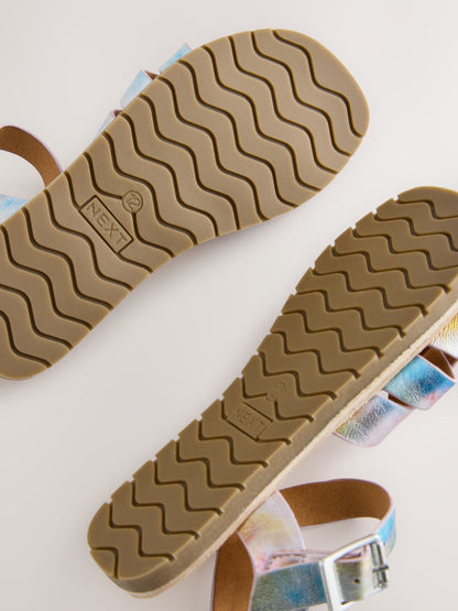 Pastel Metallic Wide Fit (G) Leather Woven Sandals image 5