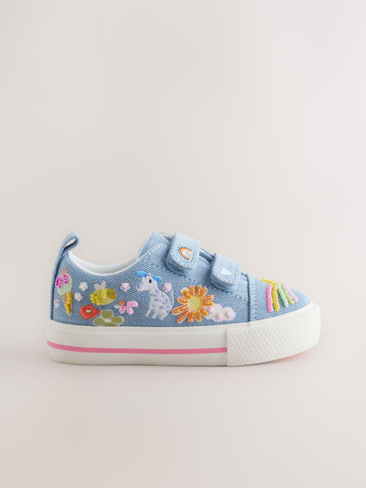 Blue Denim Wide Fit (G) Chunky Trainers With Touch Fastening image 2
