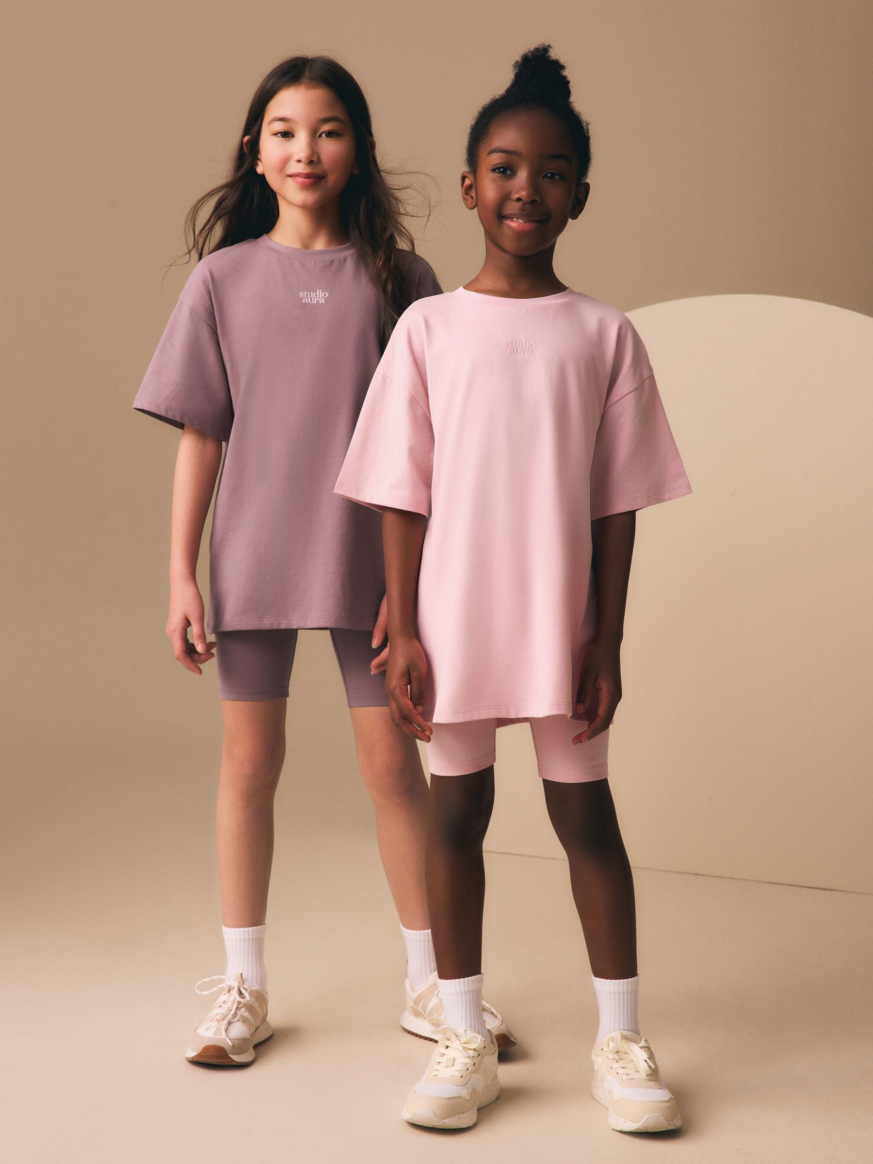 Dsiney Kidz - Pink/Brown Oversized T-Shirt and Cycling Shorts Set 2 Pack (3-16yrs) image 1