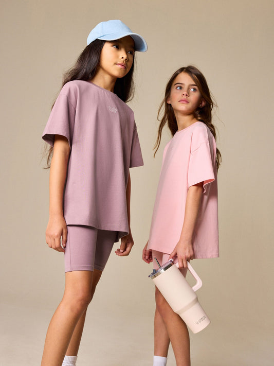 Dsiney Kidz - Pink/Brown Oversized T-Shirt and Cycling Shorts Set 2 Pack (3-16yrs) image 2