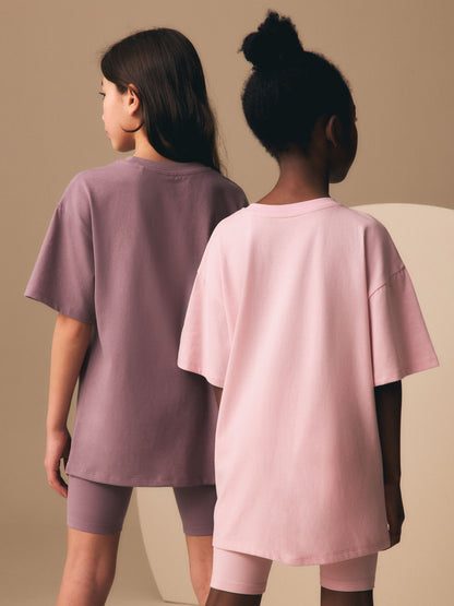 Dsiney Kidz - Pink/Brown Oversized T-Shirt and Cycling Shorts Set 2 Pack (3-16yrs) image 6