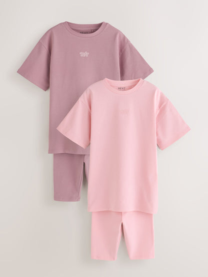 Dsiney Kidz - Pink/Brown Oversized T-Shirt and Cycling Shorts Set 2 Pack (3-16yrs) image 8