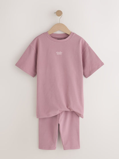 Dsiney Kidz - Pink/Brown Oversized T-Shirt and Cycling Shorts Set 2 Pack (3-16yrs) image 9