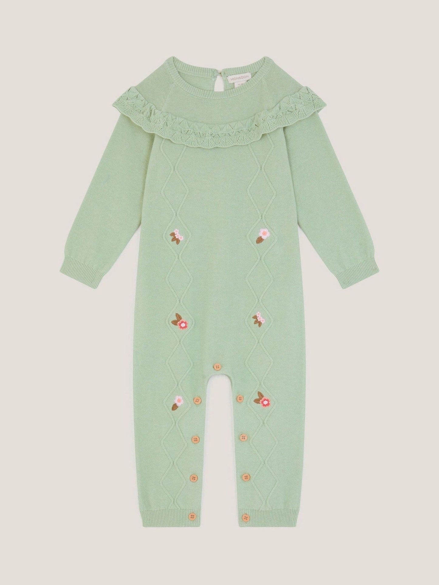 Monsoon Green Newborn Embroidered Cable Knit Romper image 1
