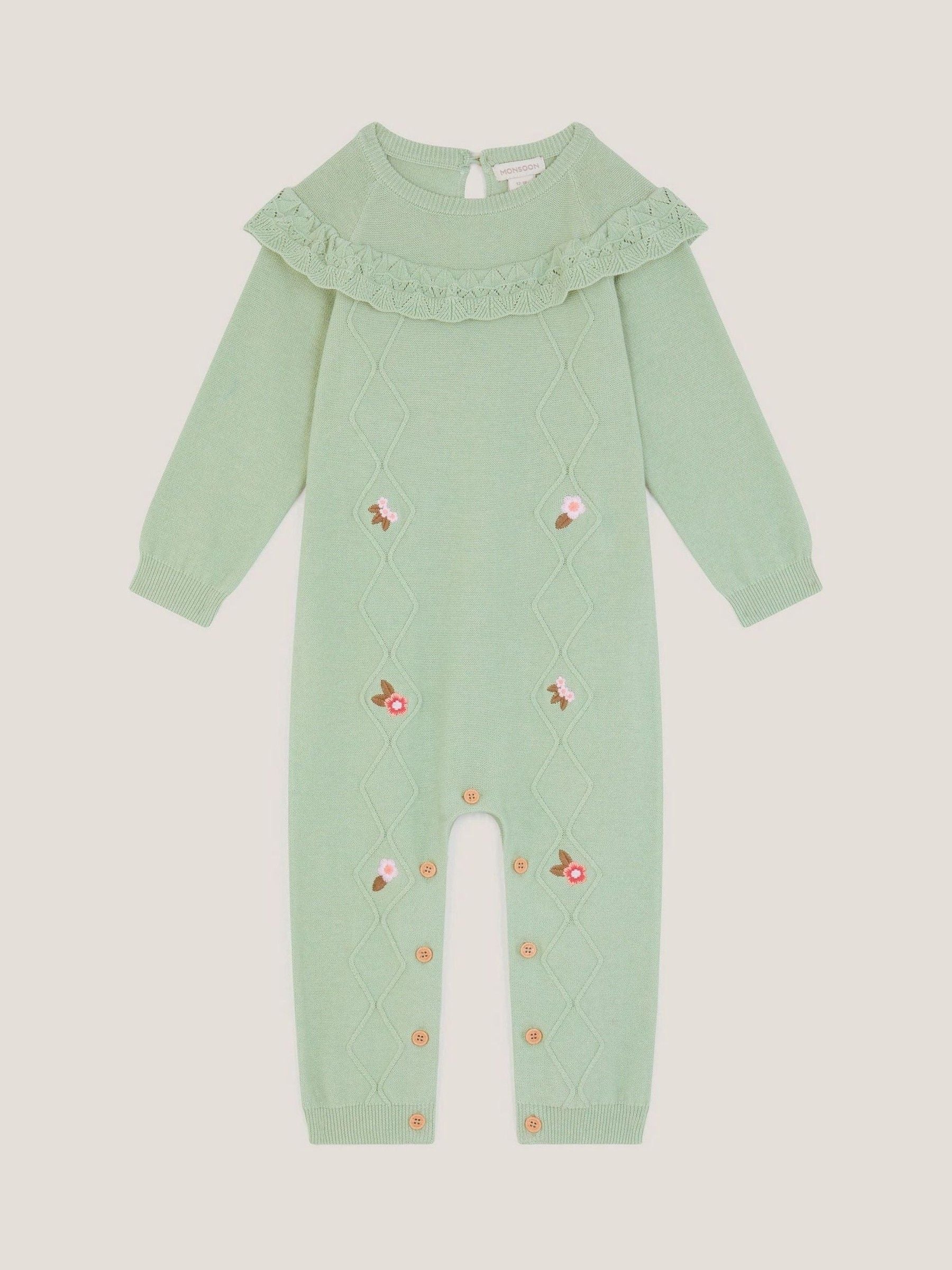 Monsoon Green Newborn Embroidered Cable Knit Romper image 1