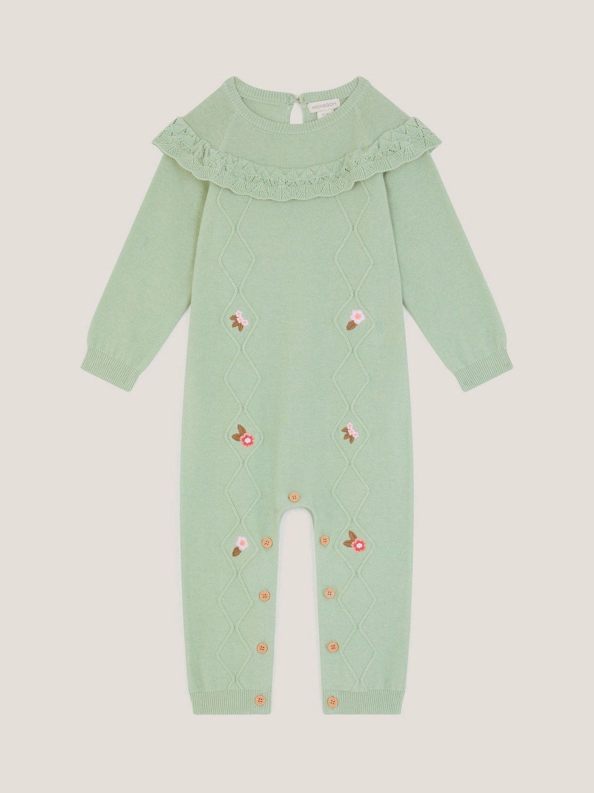 Monsoon Green Newborn Embroidered Cable Knit Romper image 1