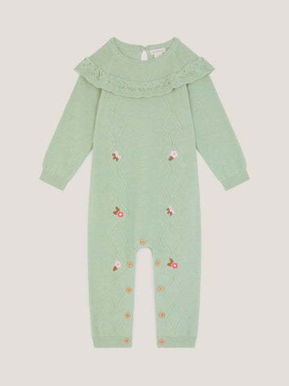 Monsoon Green Newborn Embroidered Cable Knit Romper image 1