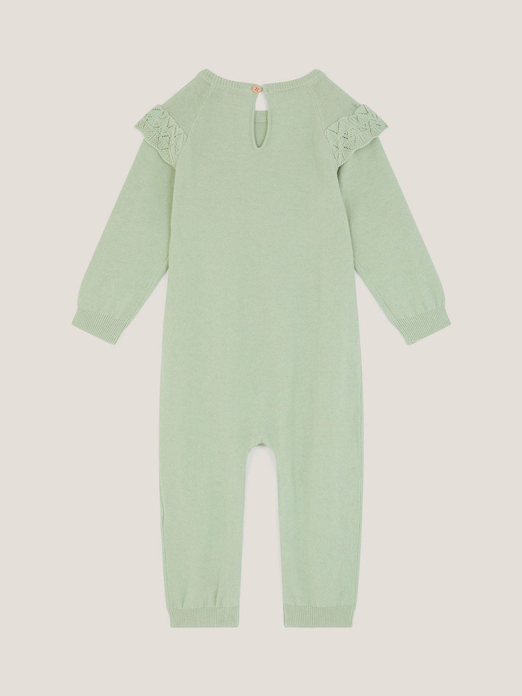 Monsoon Green Newborn Embroidered Cable Knit Romper image 2