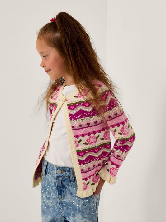 Monsoon Pink Floral Fair Isle Cardigan - image 1