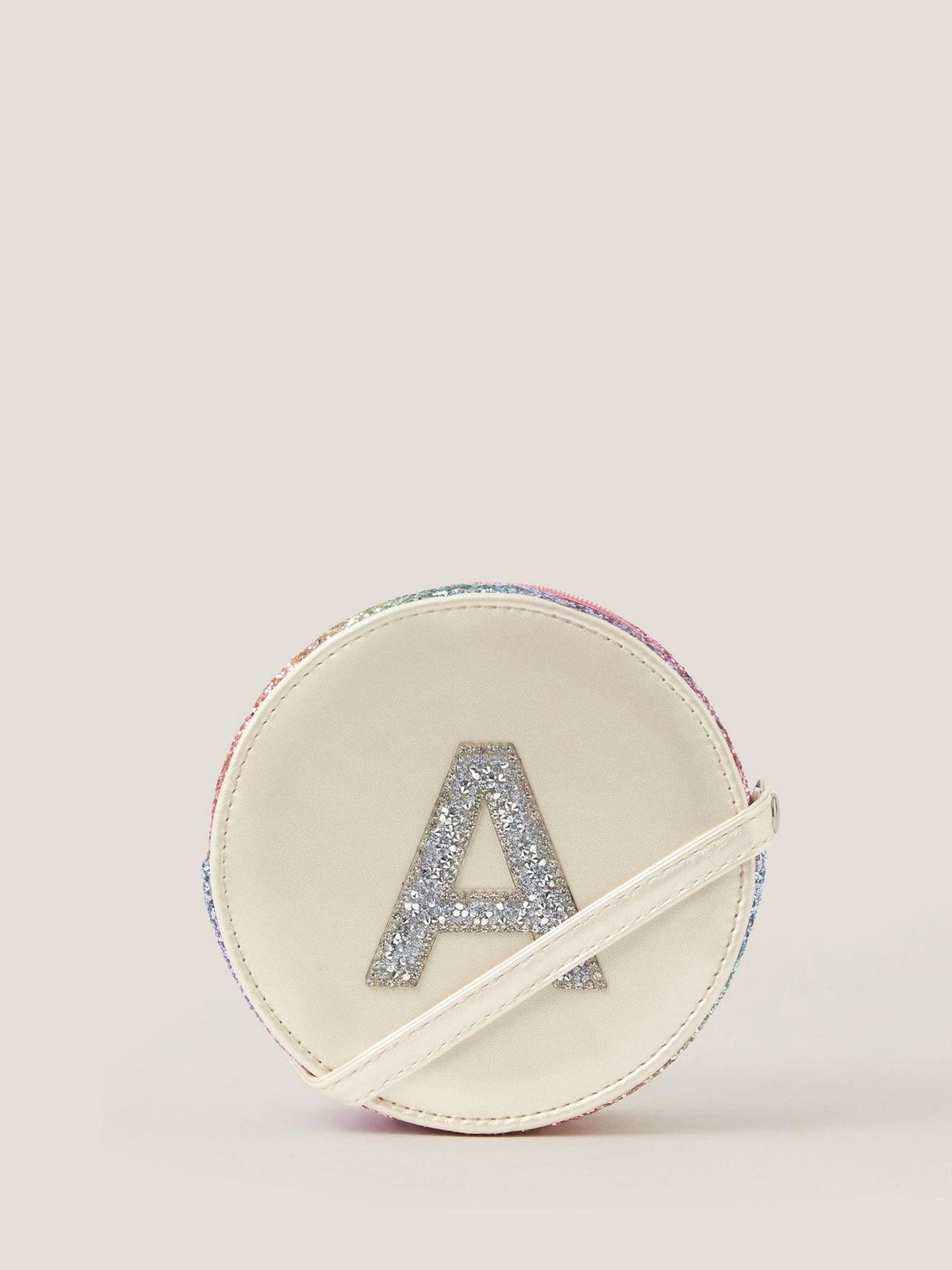 Monsoon White Round Glittery Initial E Bag image 1