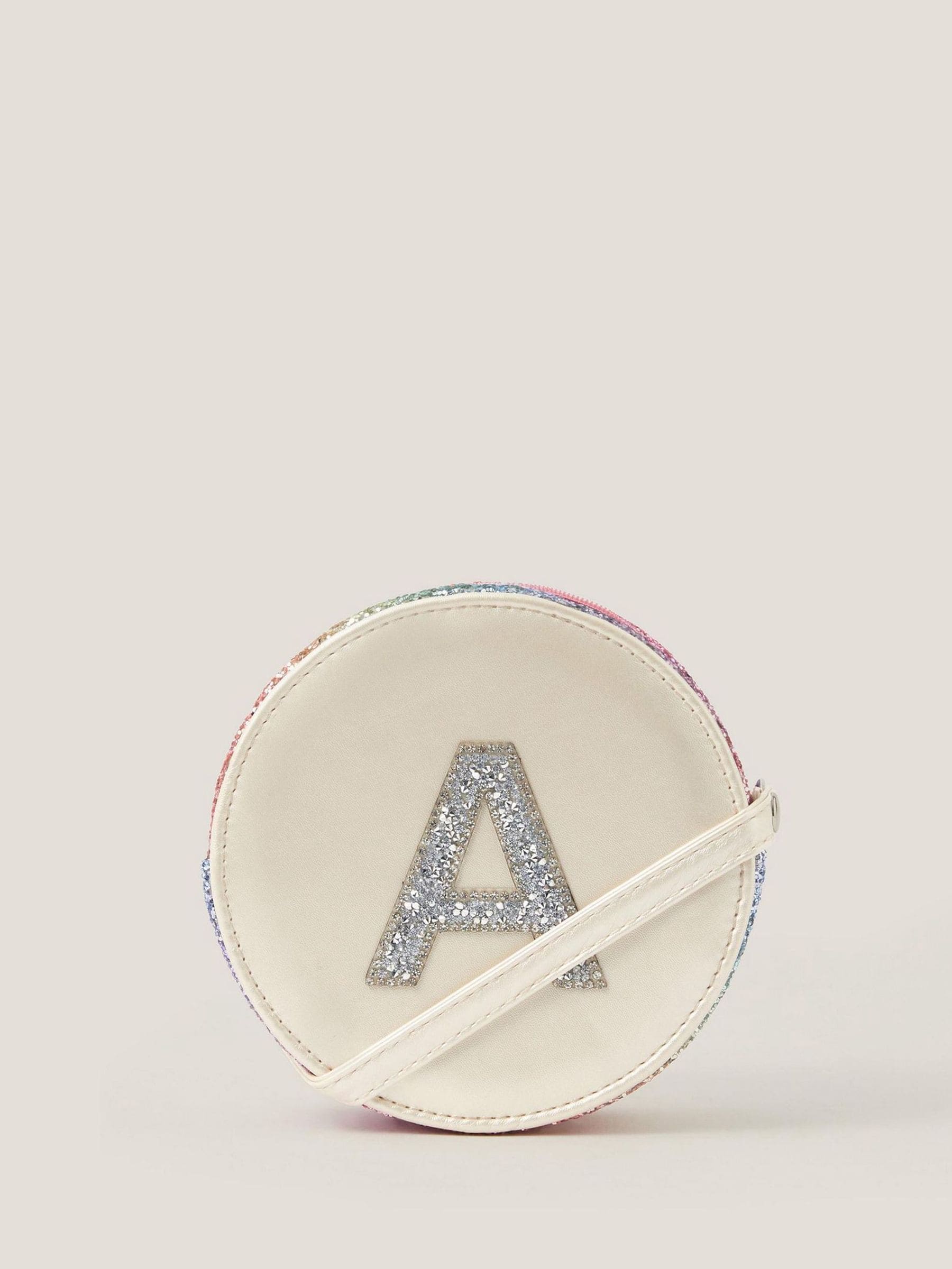 Monsoon White Round Glittery Initial E Bag image 1