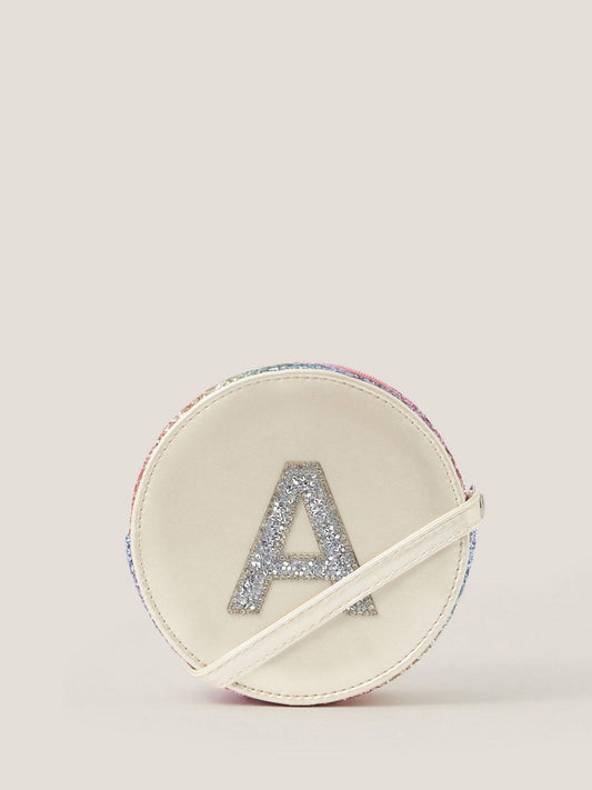 Monsoon White Round Glittery Initial E Bag image 1