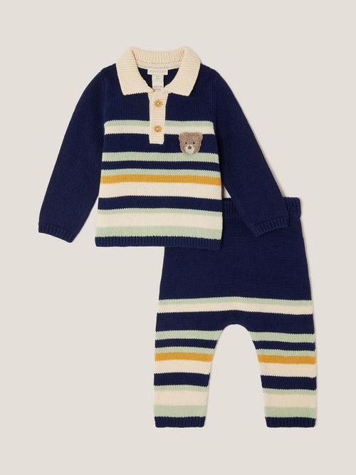 Monsoon Blue Newborn Benny Bear Stripe Knit Set image 1
