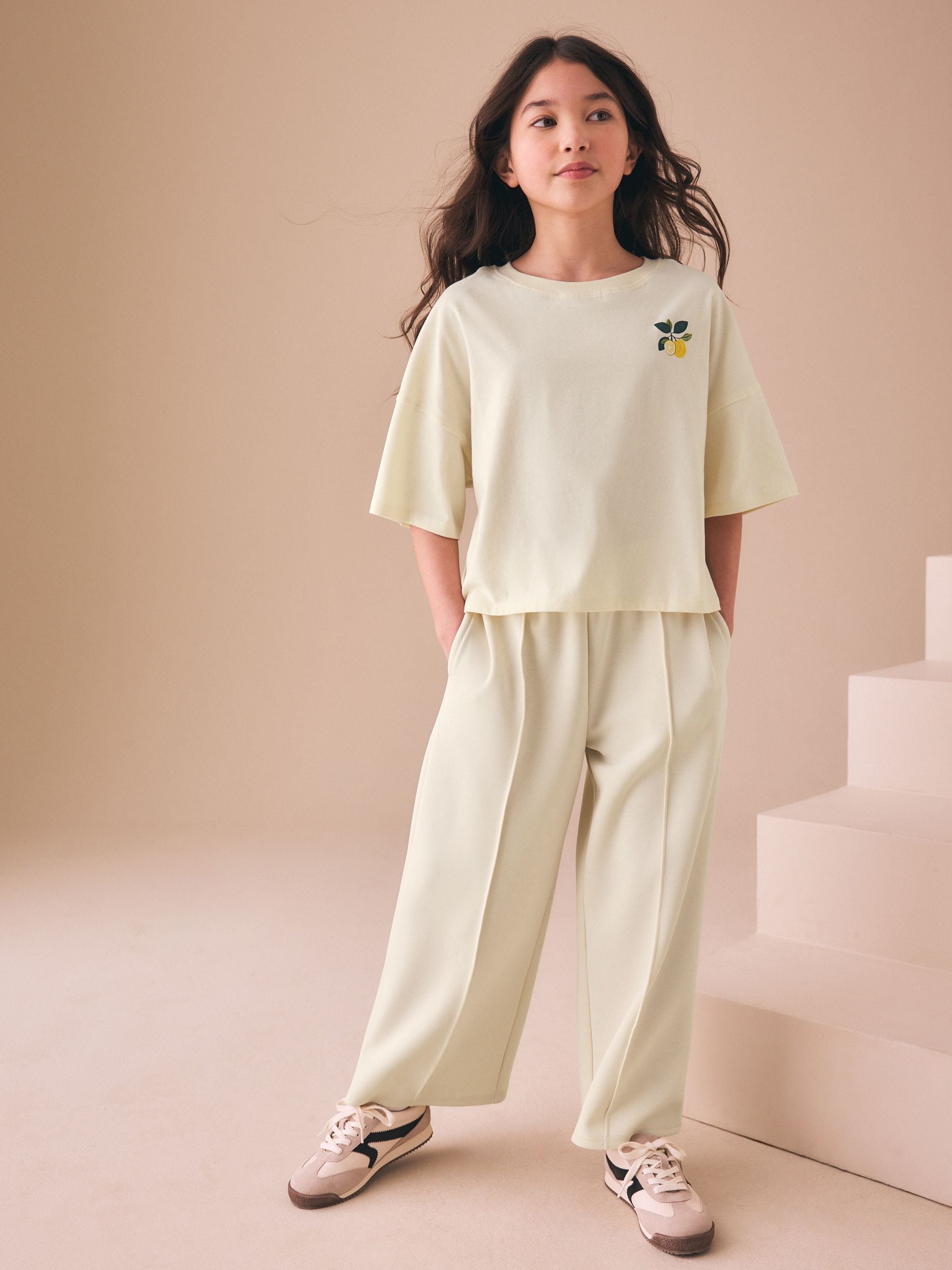 Dsiney Kidz - Cream Fruit Graphic T-Shirt and Wide Leg Trousers Set (3-16yrs) image 1