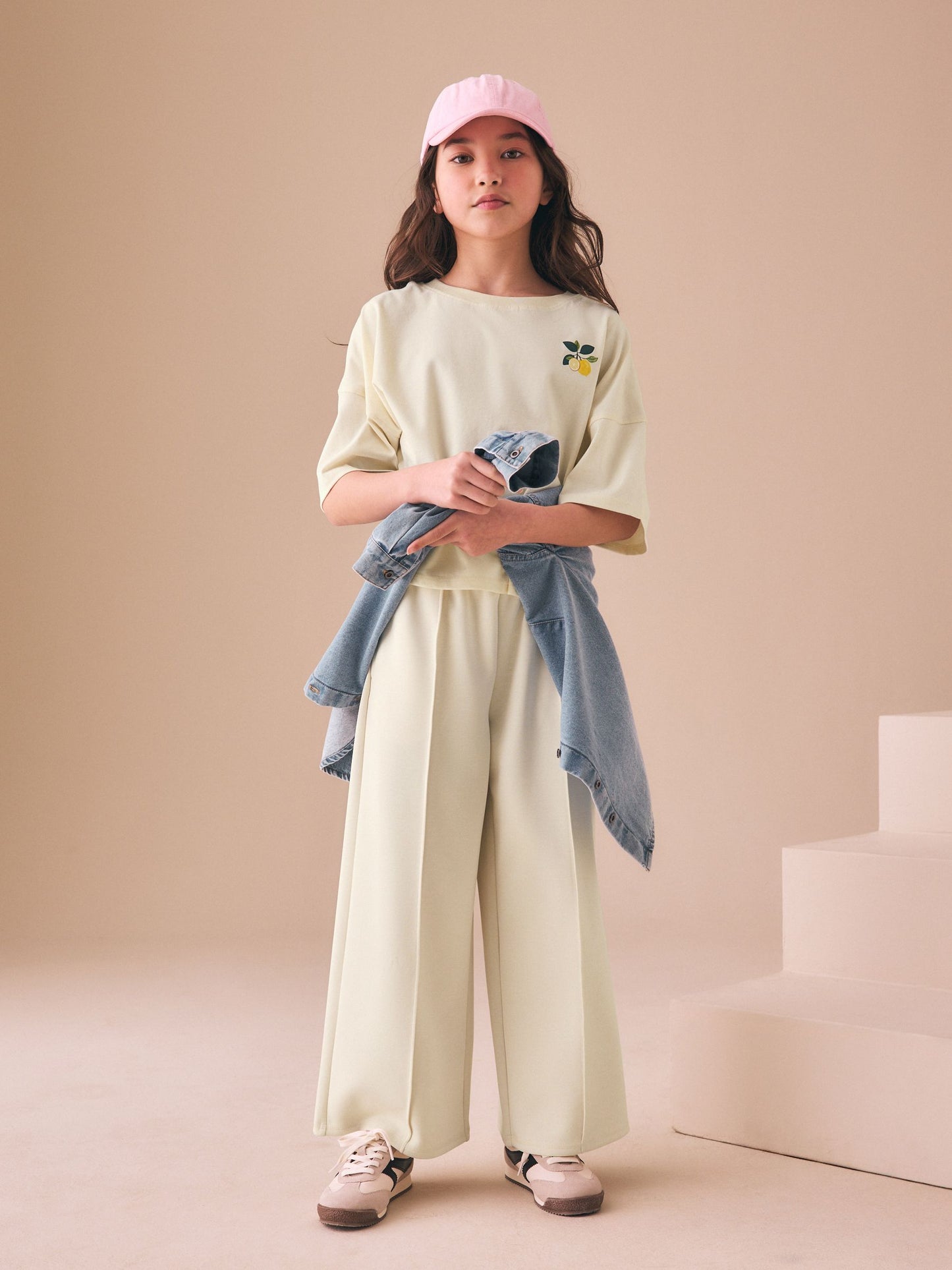 Dsiney Kidz - Cream Fruit Graphic T-Shirt and Wide Leg Trousers Set (3-16yrs) image 2