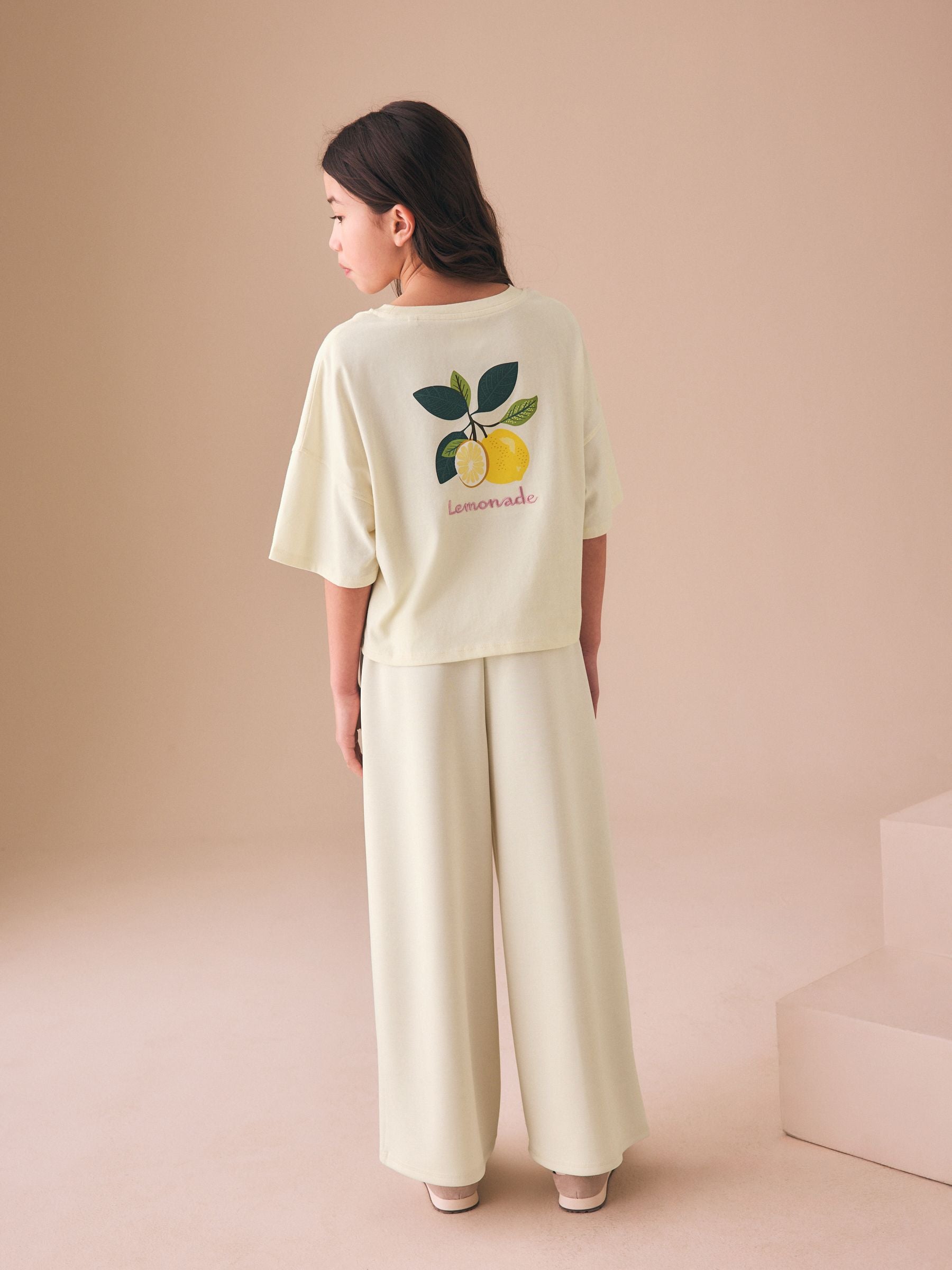 Dsiney Kidz - Cream Fruit Graphic T-Shirt and Wide Leg Trousers Set (3-16yrs) image 3