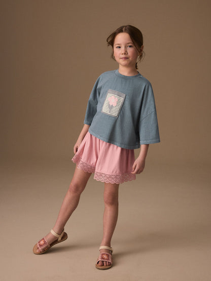 Dsiney Kidz - Grey/Pink Flower Detail T-Shirt and Textured Shorts Set (3-16yrs) image 1