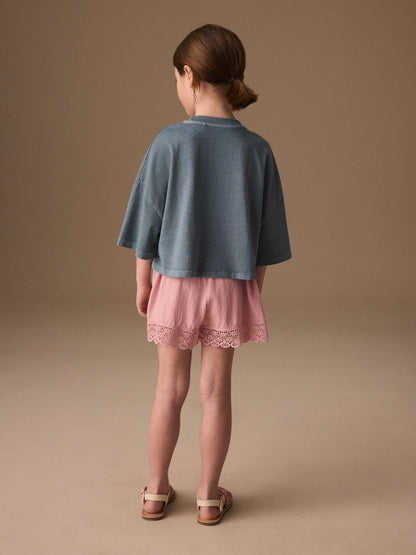 Dsiney Kidz - Grey/Pink Flower Detail T-Shirt and Textured Shorts Set (3-16yrs) image 3
