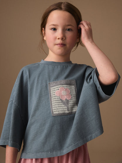 Dsiney Kidz - Grey/Pink Flower Detail T-Shirt and Textured Shorts Set (3-16yrs) image 4