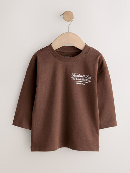 Chocolate Brown Slogan Long Sleeve Back Print T-Shirt (3mths-8yrs) image 1