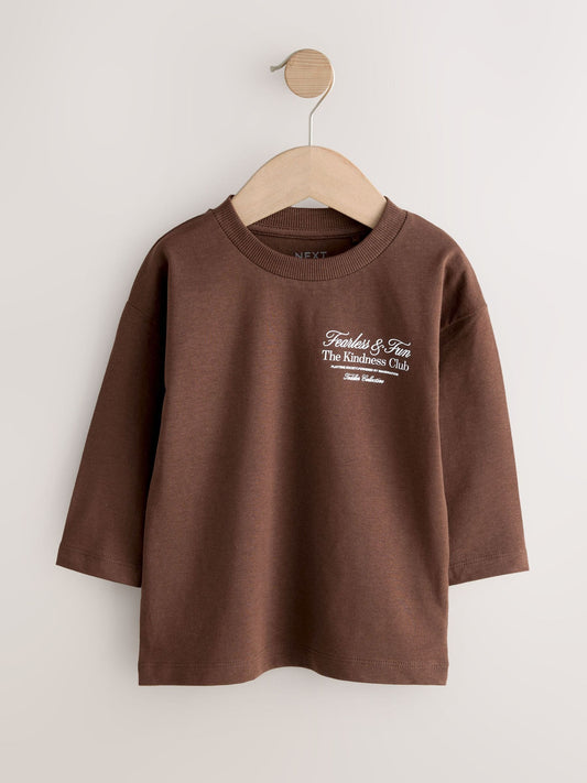 Chocolate Brown Slogan Long Sleeve Back Print T-Shirt (3mths-8yrs) image 1