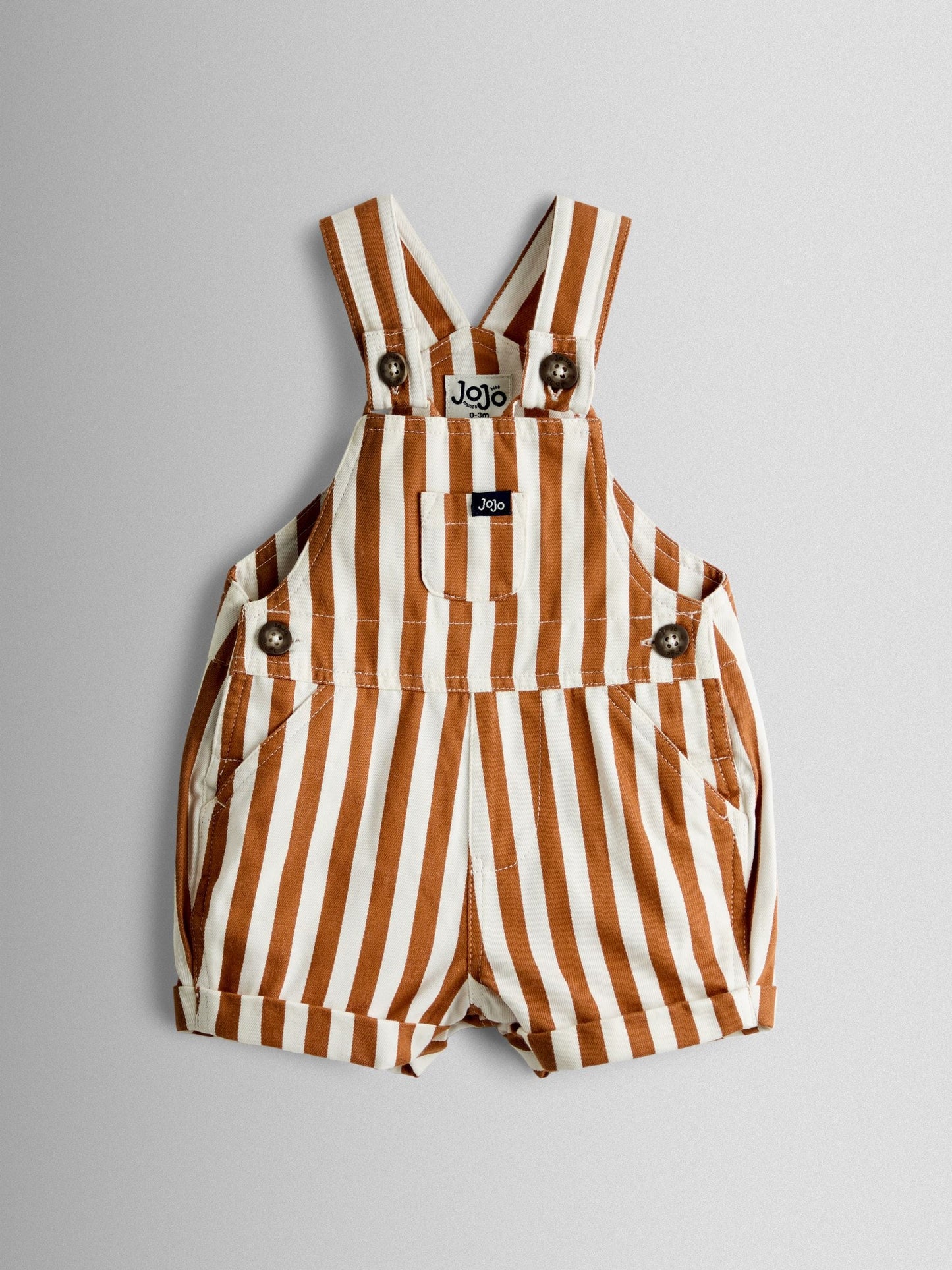 JoJo Maman Bébé Tan Brown Stripe 2-Piece Twill Dungaree Set & T-Shirt image 2