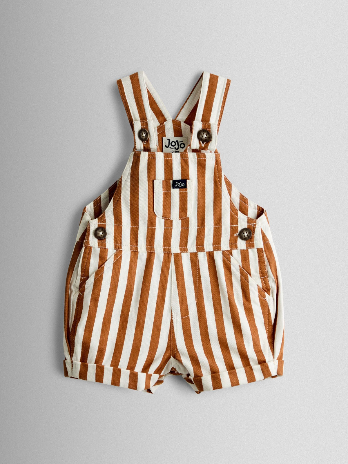 JoJo Maman Bébé Tan Brown Stripe 2-Piece Twill Dungaree Set & T-Shirt image 2
