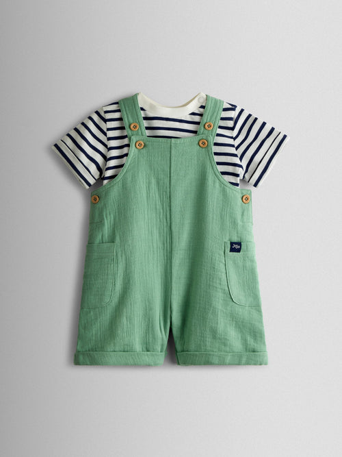 JoJo Maman Bébé Green 2-Piece Cheesecloth Dungarees & T-Shirt Set image 1