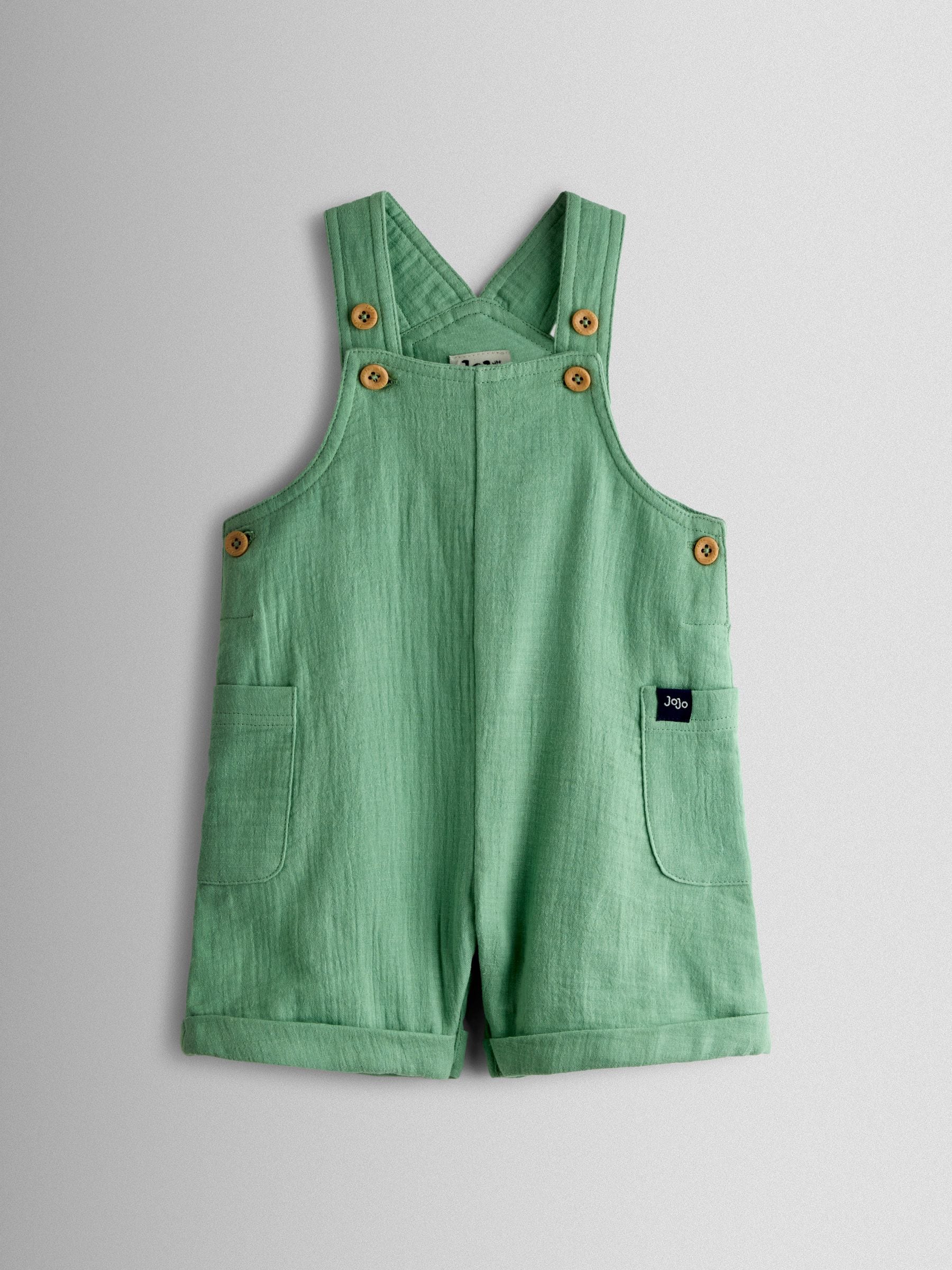 JoJo Maman Bébé Green 2-Piece Cheesecloth Dungarees & T-Shirt Set image 2