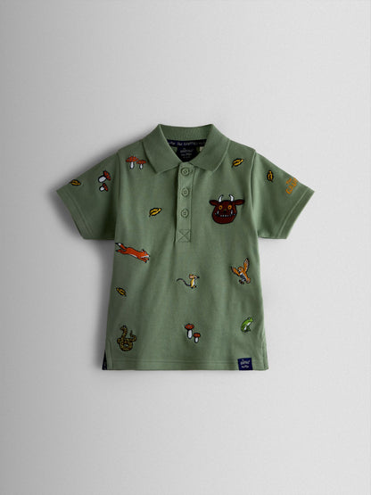 JoJo Maman Bébé Green The Gruffalo Embroidered Polo Shirt image 1