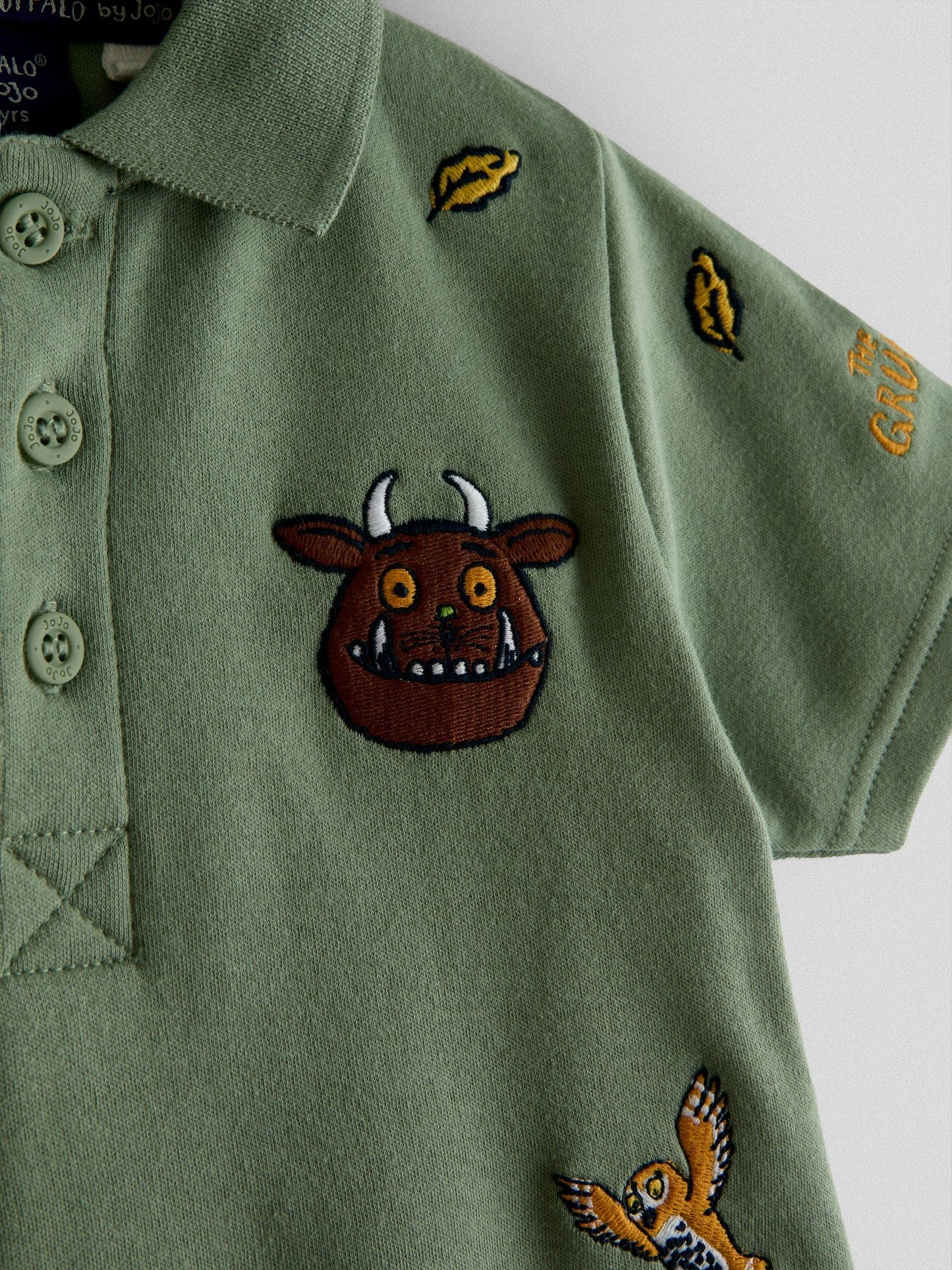 JoJo Maman Bébé Green The Gruffalo Embroidered Polo Shirt image 3
