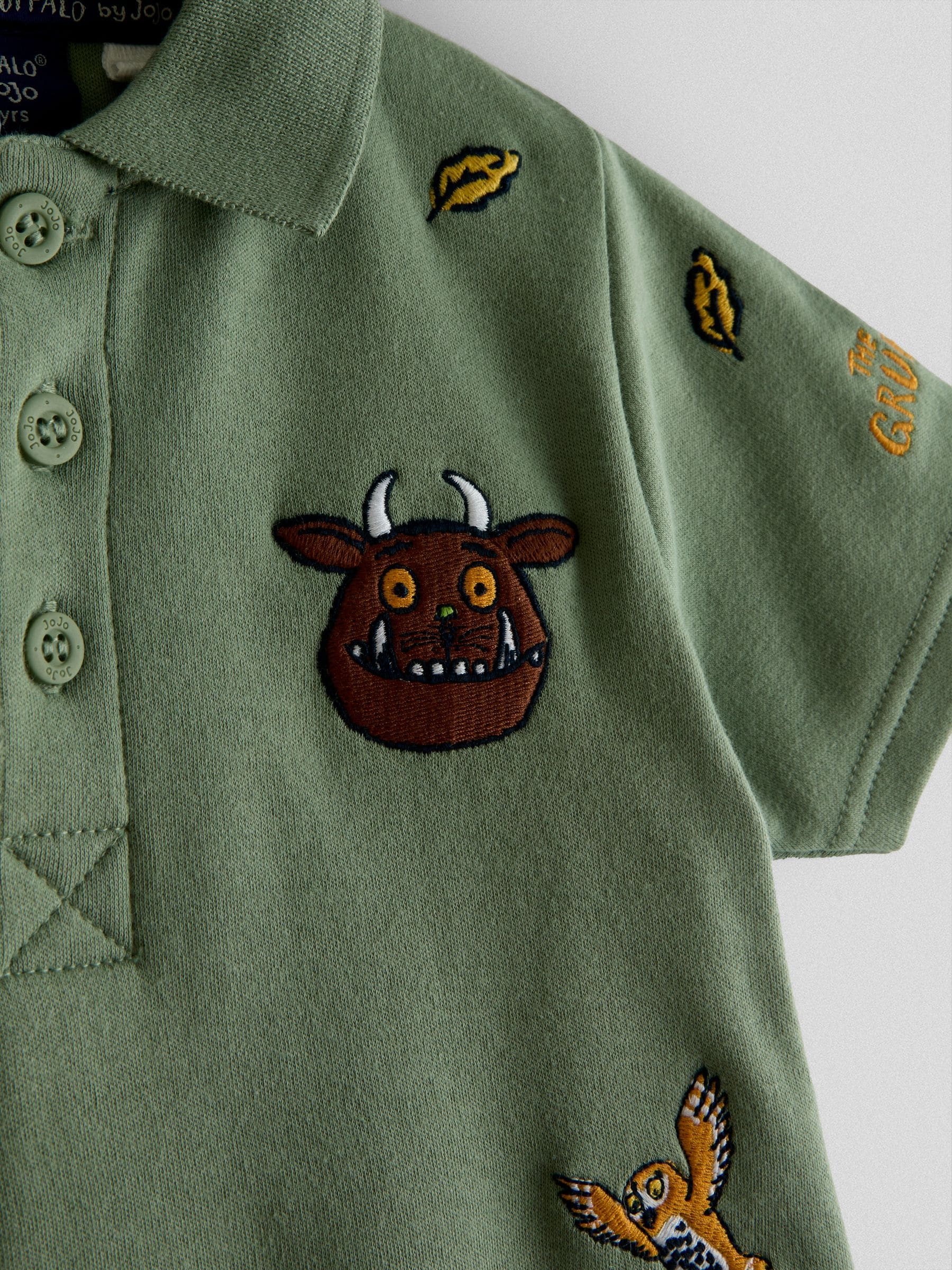 JoJo Maman Bébé Green The Gruffalo Embroidered Polo Shirt image 3