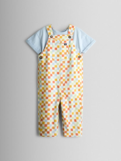 JoJo Maman Bébé Red 2-Piece Twill Dungaree Set & T-Shirt image 2