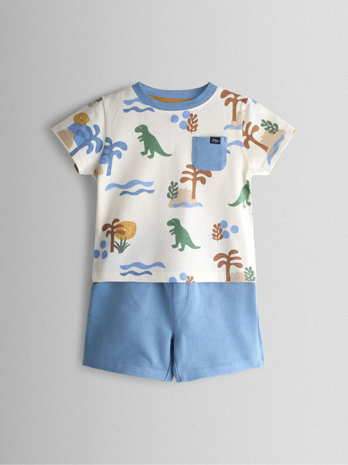 JoJo Maman Bébé Blue 2-Piece Dino Printed T-Shirt & Shorts Set image 1