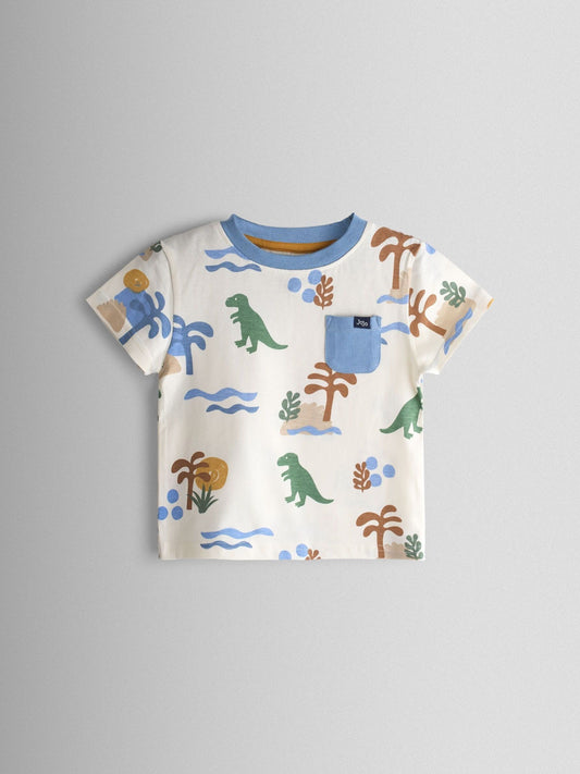 JoJo Maman Bébé Blue 2-Piece Dino Printed T-Shirt & Shorts Set image 2