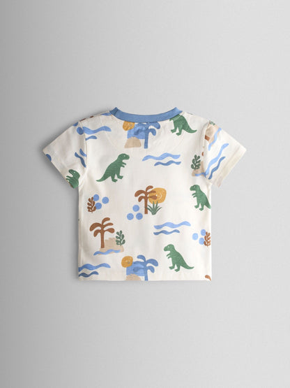 JoJo Maman Bébé Blue 2-Piece Dino Printed T-Shirt & Shorts Set image 3