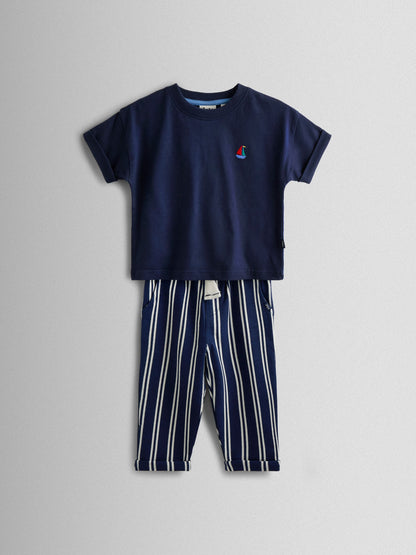 JoJo Maman Bébé Navy Boat 2-Piece T-Shirt & Stripe Trouser Set image 1