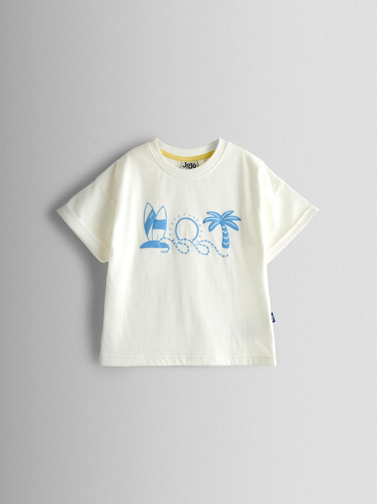 JoJo Maman Bébé Light Blue Surf Printed T-Shirt & Shorts Set image 2