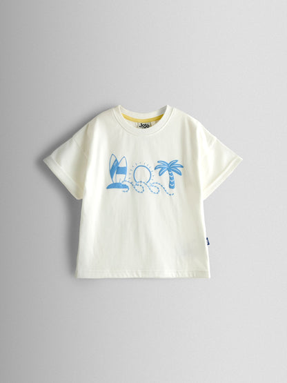 Dsiney Kidz - JoJo Maman Bébé Light Blue Surf Printed T-Shirt & Shorts Set image 2