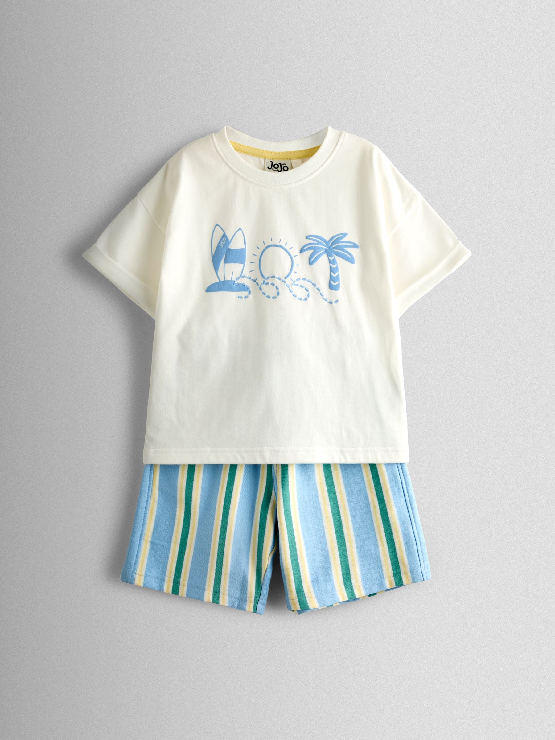 Dsiney Kidz - JoJo Maman Bébé Light Blue Surf Printed T-Shirt & Shorts Set image 1