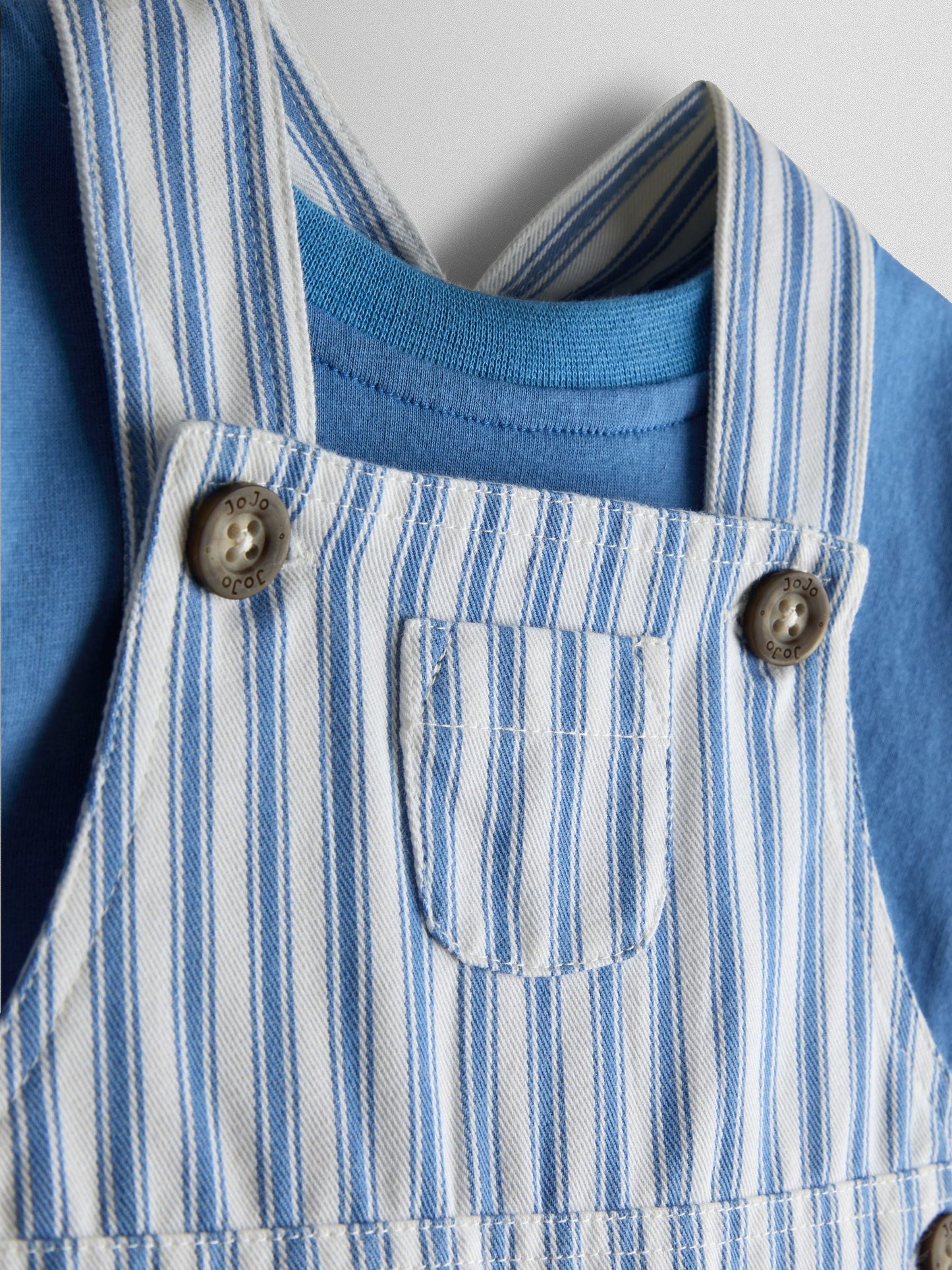 JoJo Maman Bébé Blue Stripe 2-Piece Twill Dungaree Set & T-Shirt image 6