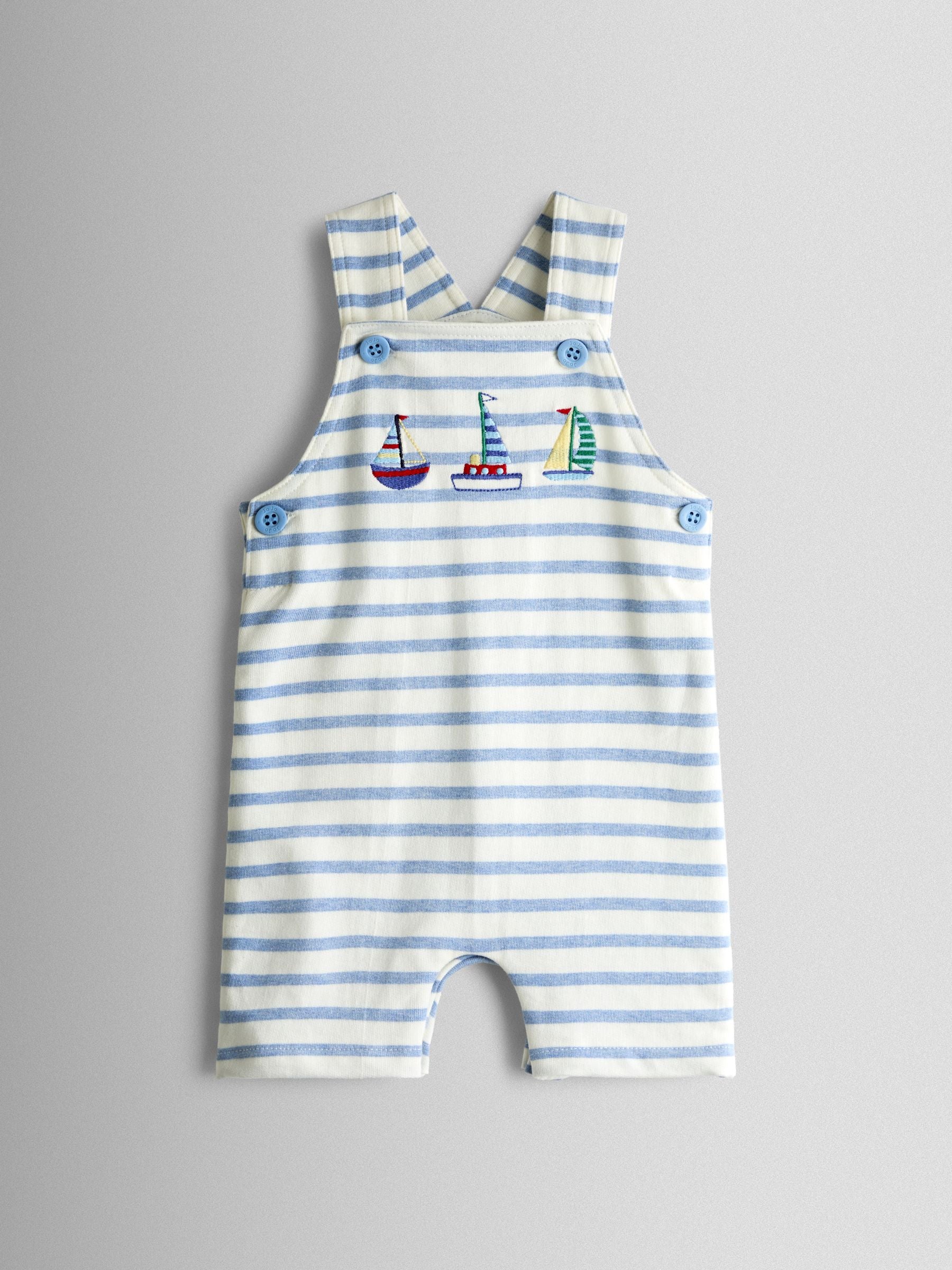 JoJo Maman Bébé Blue Boat 2-Piece Appliqué Dungarees & T-Shirt Set image 4
