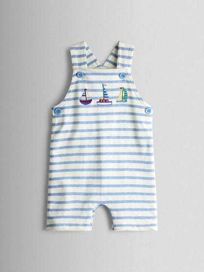 JoJo Maman Bébé Blue Boat 2-Piece Appliqué Dungarees & T-Shirt Set image 4