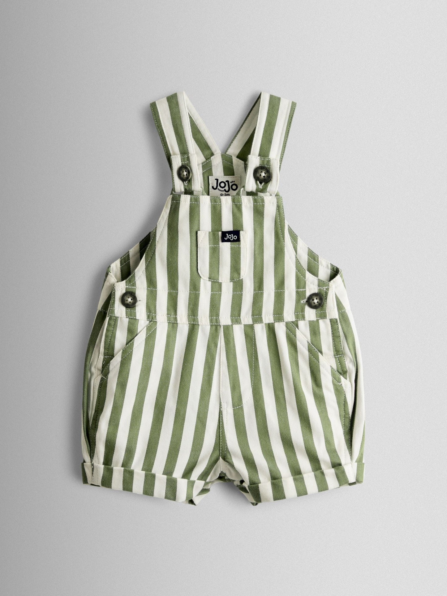 JoJo Maman Bébé Khaki Green Stripe 2-Piece Twill Dungaree Set & T-Shirt image 2