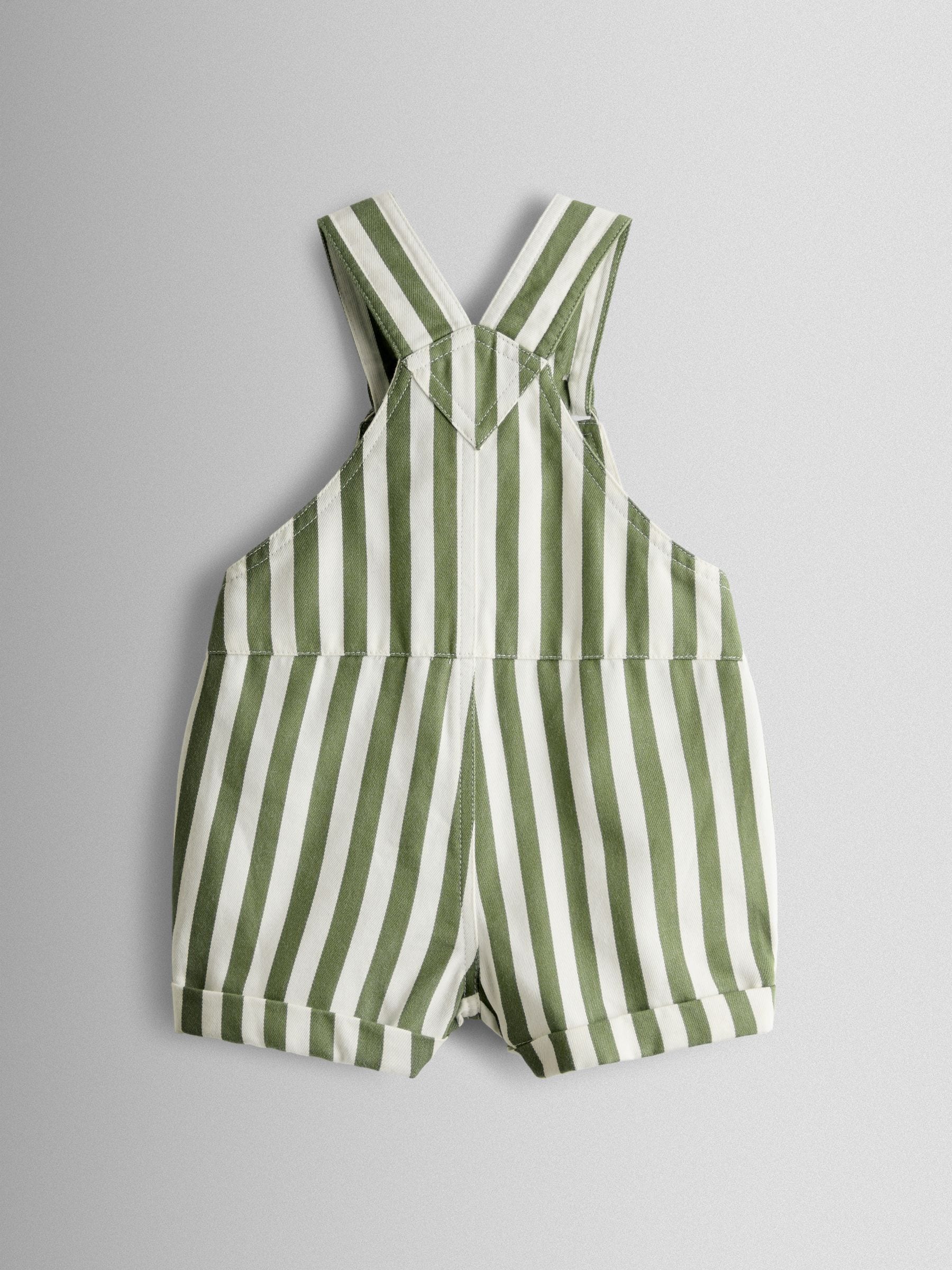 JoJo Maman Bébé Khaki Green Stripe 2-Piece Twill Dungaree Set & T-Shirt image 3