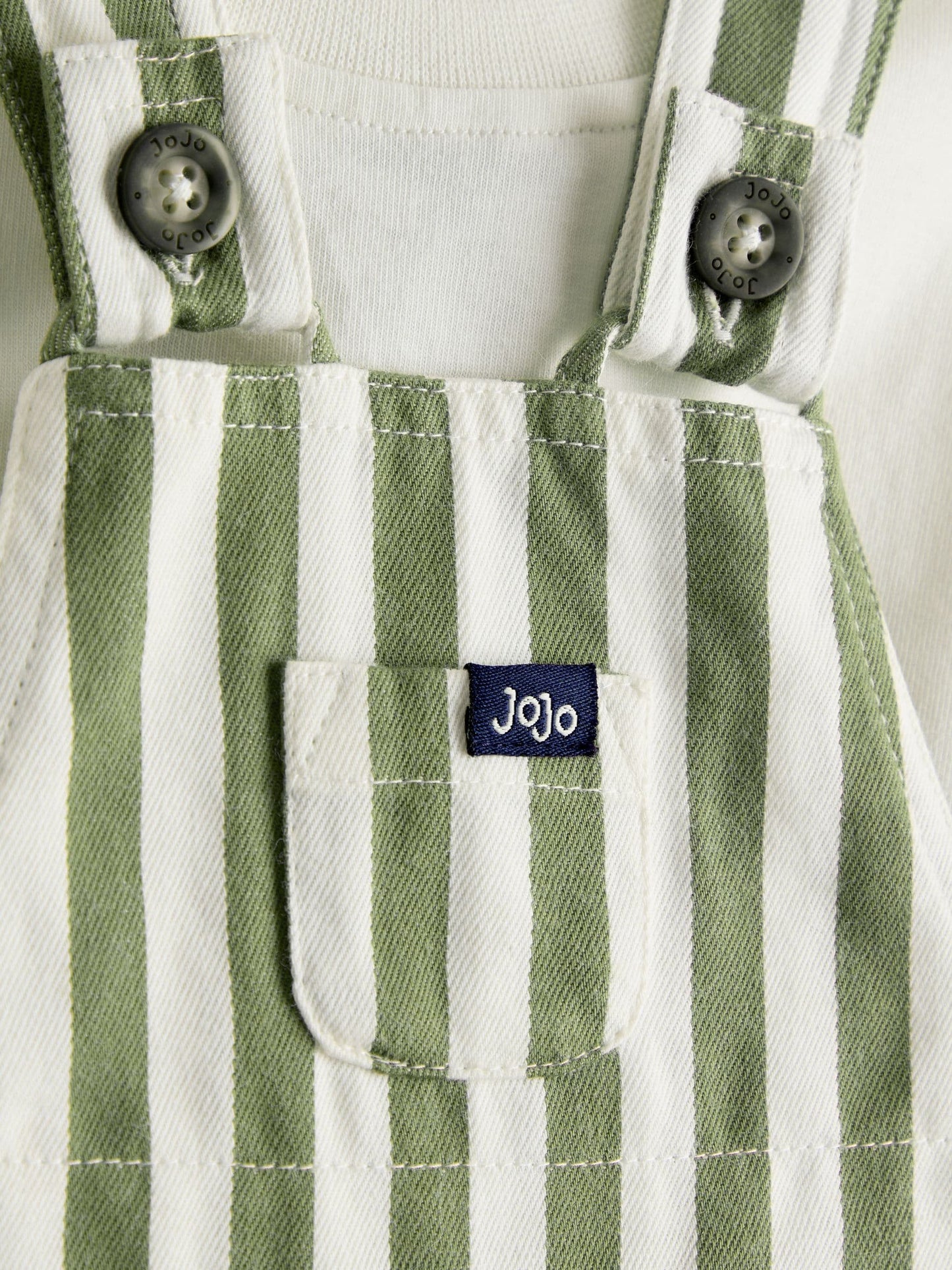 JoJo Maman Bébé Khaki Green Stripe 2-Piece Twill Dungaree Set & T-Shirt image 6