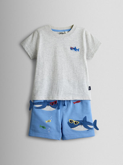 JoJo Maman Bébé Light Blue Shark 2-Piece T-Shirt & Shorts Set image 1